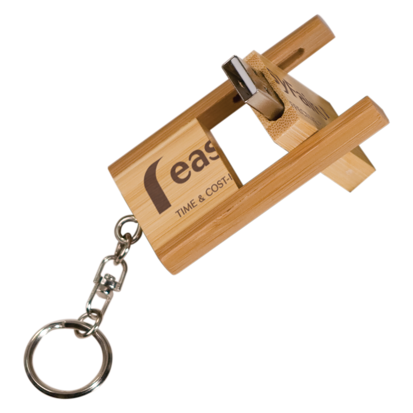 Personalized 1 3/8" x 2 3/8" 8GB 2-Tone Bamboo Flip Style USB Flash Drive with Keychain