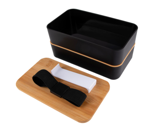 Personalized 7 3/8" x 4 1/8" Black Bamboo Bento Lunch Box