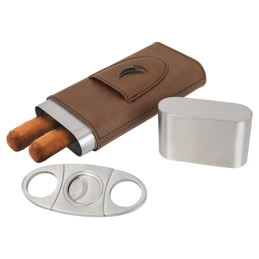 Dark Brown Leatherette Cigar Case with Cutter