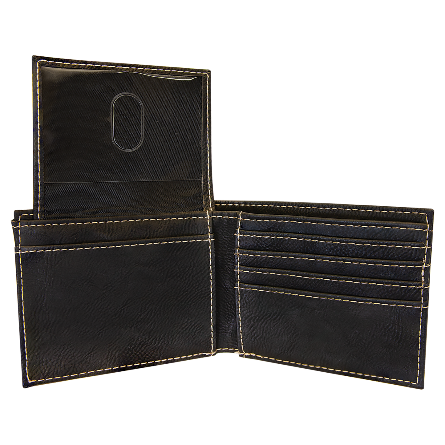 Black/Gold Leatherette Bi-Fold Wallet w/Flip ID Display