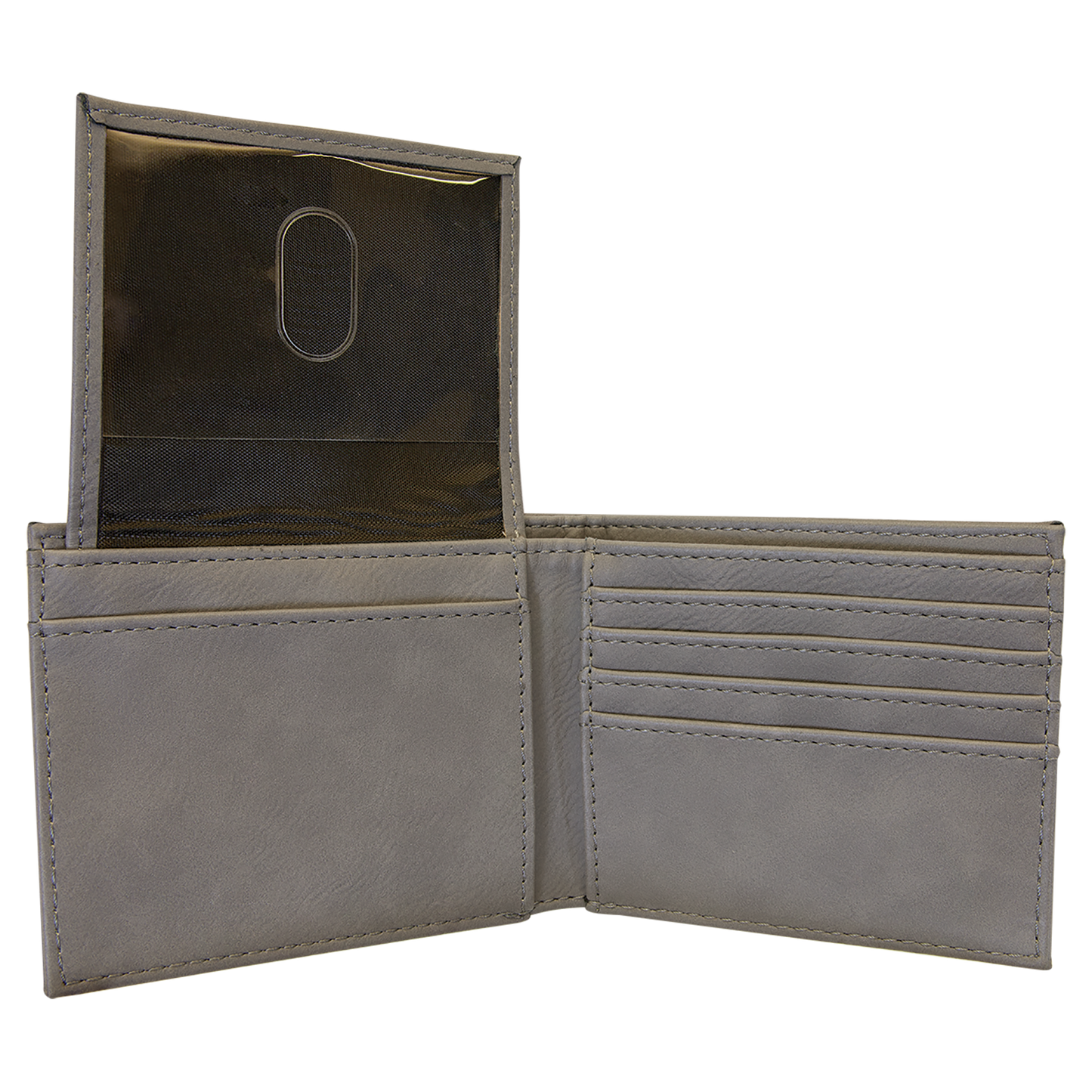 Gray Leatherette Bi-Fold Wallet w/Flip ID Display
