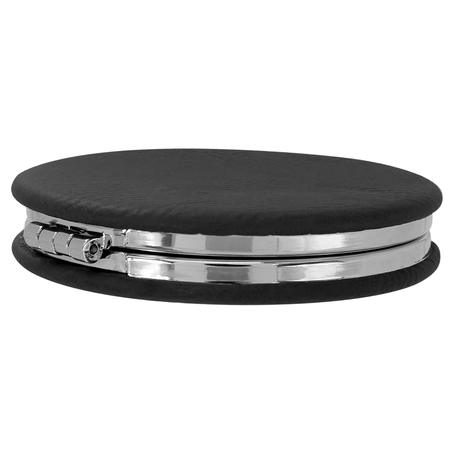 2 1/2" Black/Silver Leatherette Compact Double-Sided Mirror