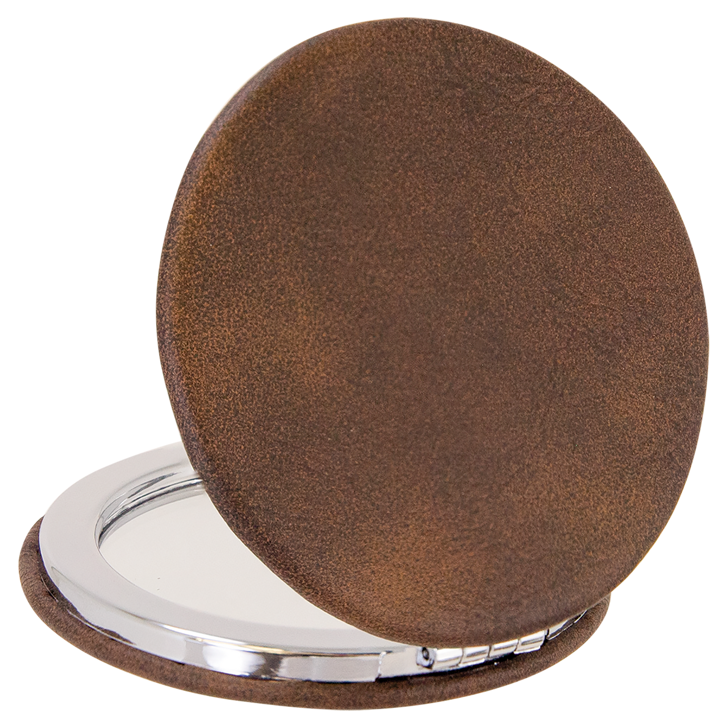 2 1/2" Rustic/Silver Leatherette Compact Double-Sided Mirror