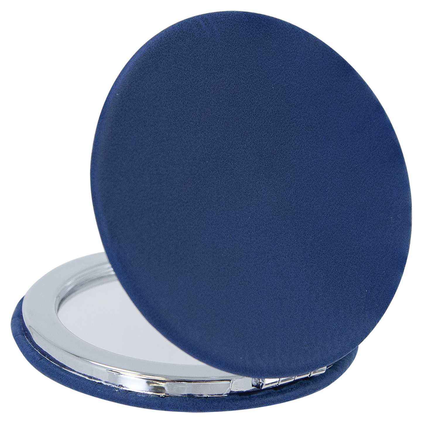 2 1/2" Blue/Silver Leatherette Compact Double-Sided Mirror