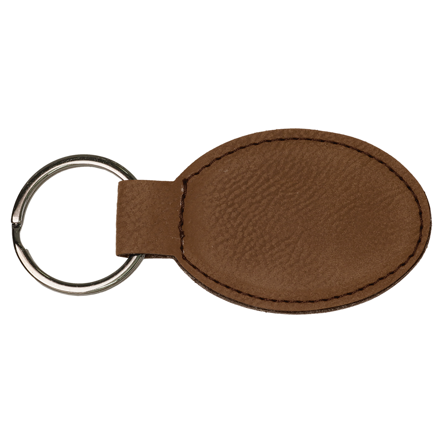 B.O.G.O. 3" x 1 3/4" Dark Brown Leatherette Oval Keychain
