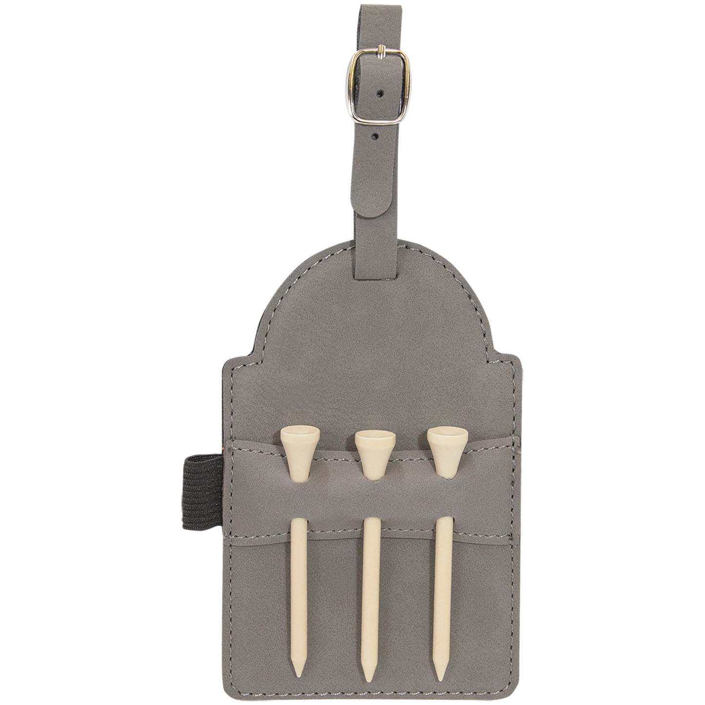 5" x 3 1/4" Gray Leatherette Golf Bag Tag with 3 Wooden Tees