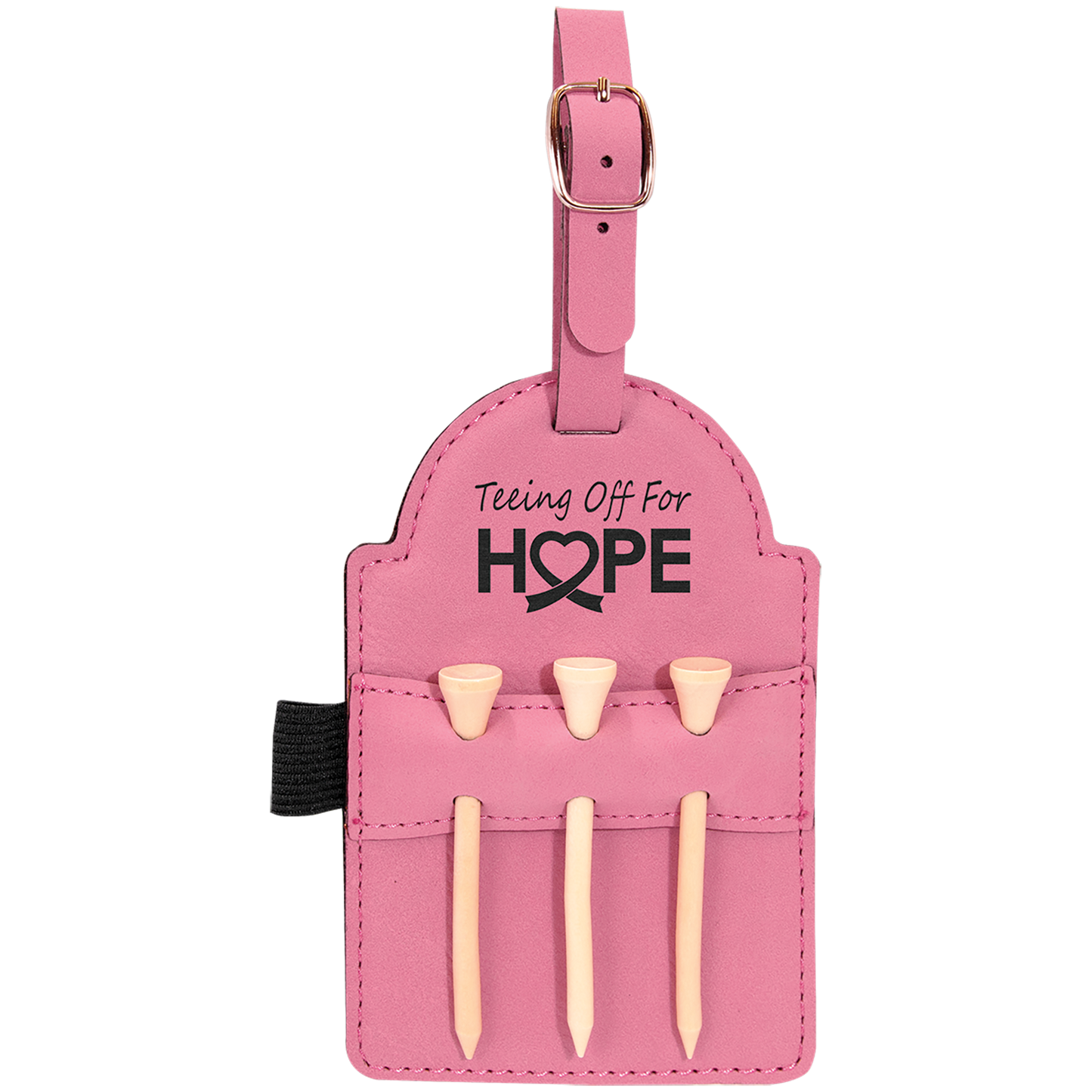 5" x 3 1/4" Pink Leatherette Golf Bag Tag with 3 Wooden Tees