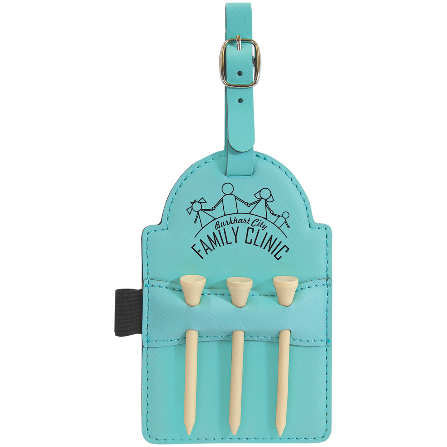 5" x 3 1/4" Teal Leatherette Golf Bag Tag with 3 Wooden Tees