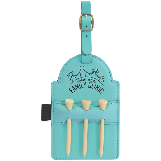 5" x 3 1/4" Teal Leatherette Golf Bag Tag with 3 Wooden Tees