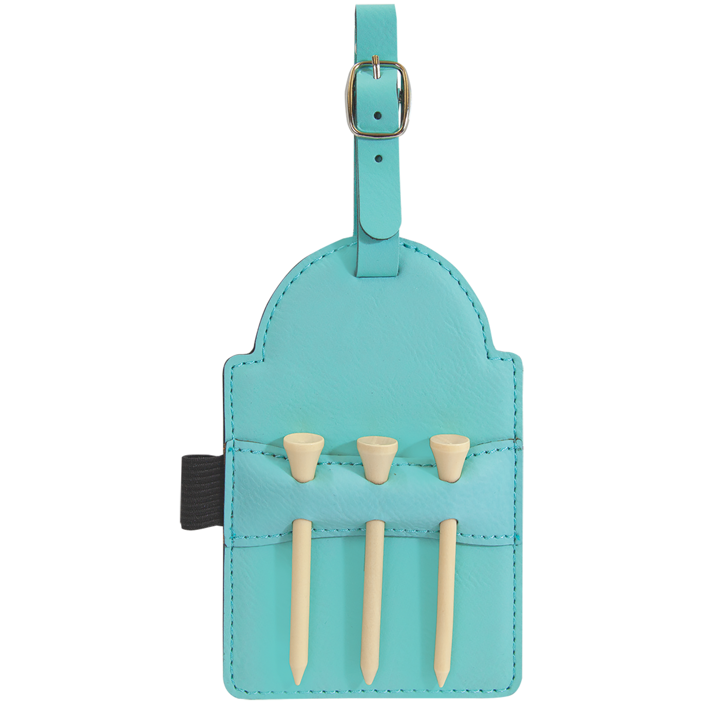 5" x 3 1/4" Teal Leatherette Golf Bag Tag with 3 Wooden Tees