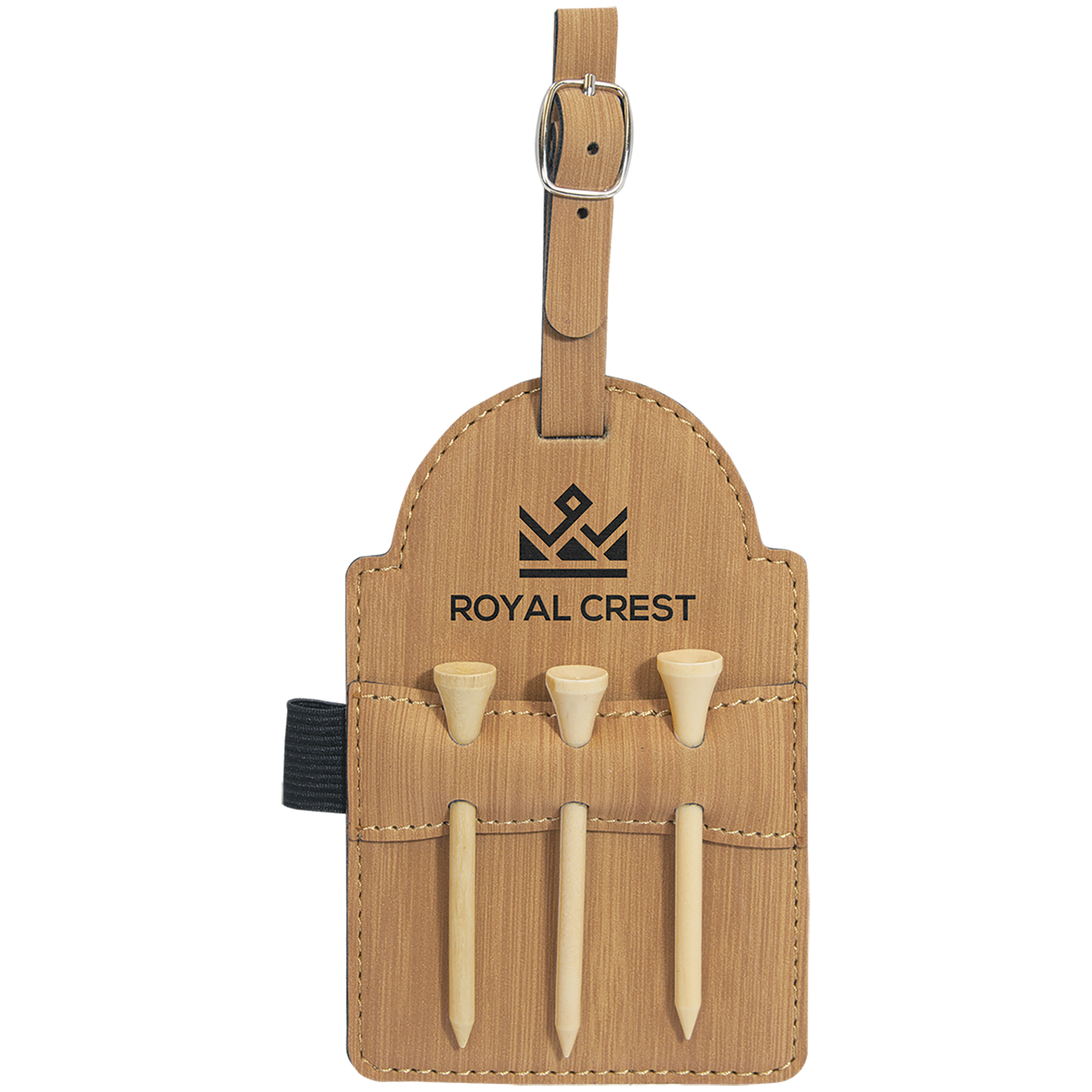 5" x 3 1/4" Bamboo Leatherette Golf Bag Tag with 3 Wooden Tees