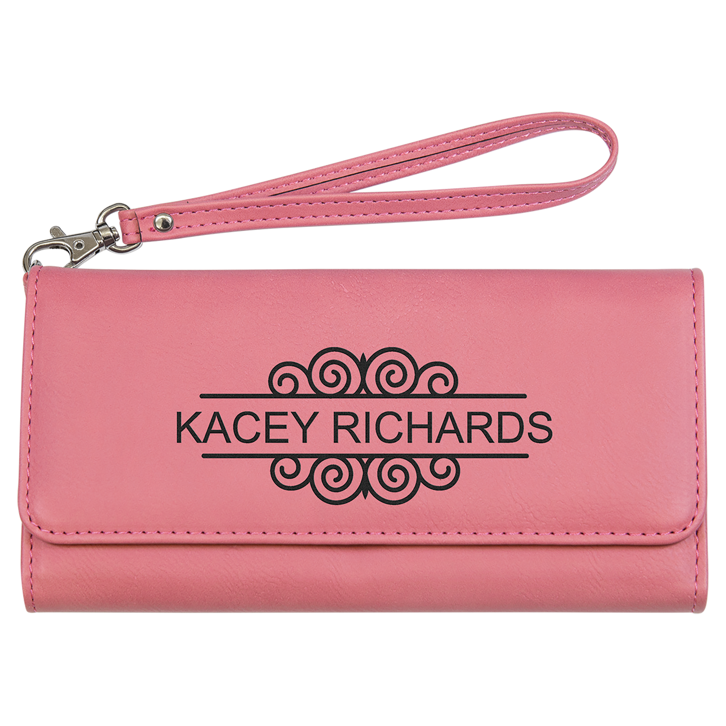 7 1/2" x 4" Pink Leatherette Wallet with Strap