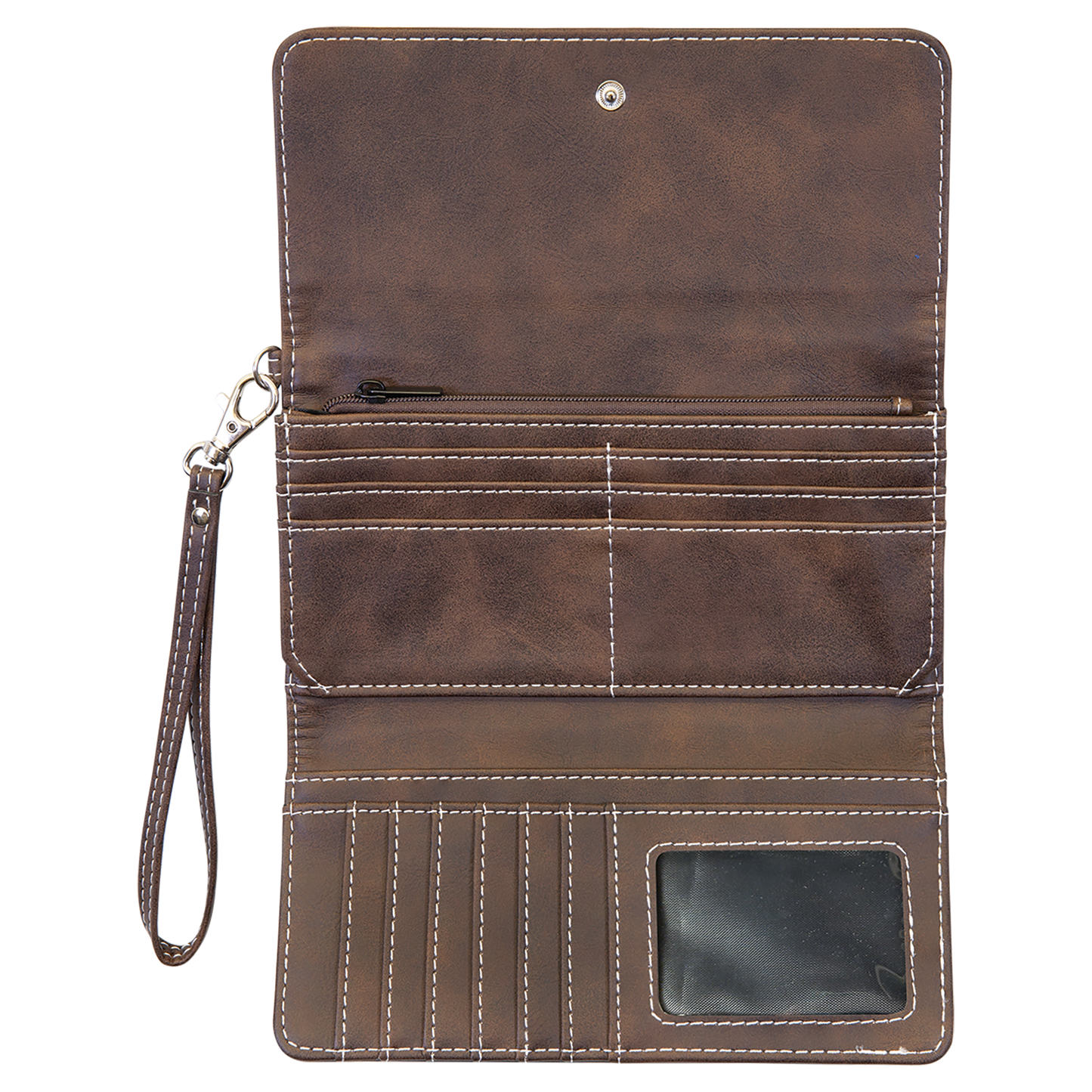 7 1/2" x 4" Rustic/Silver Leatherette Wallet with Strap