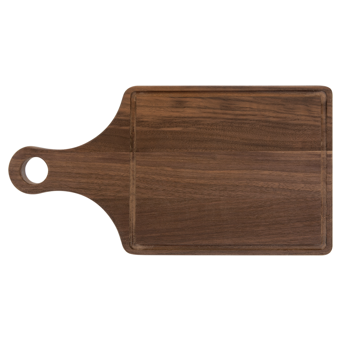 13 1/2" x 7" Walnut Cutting Board Paddle Shape with Drip Ring