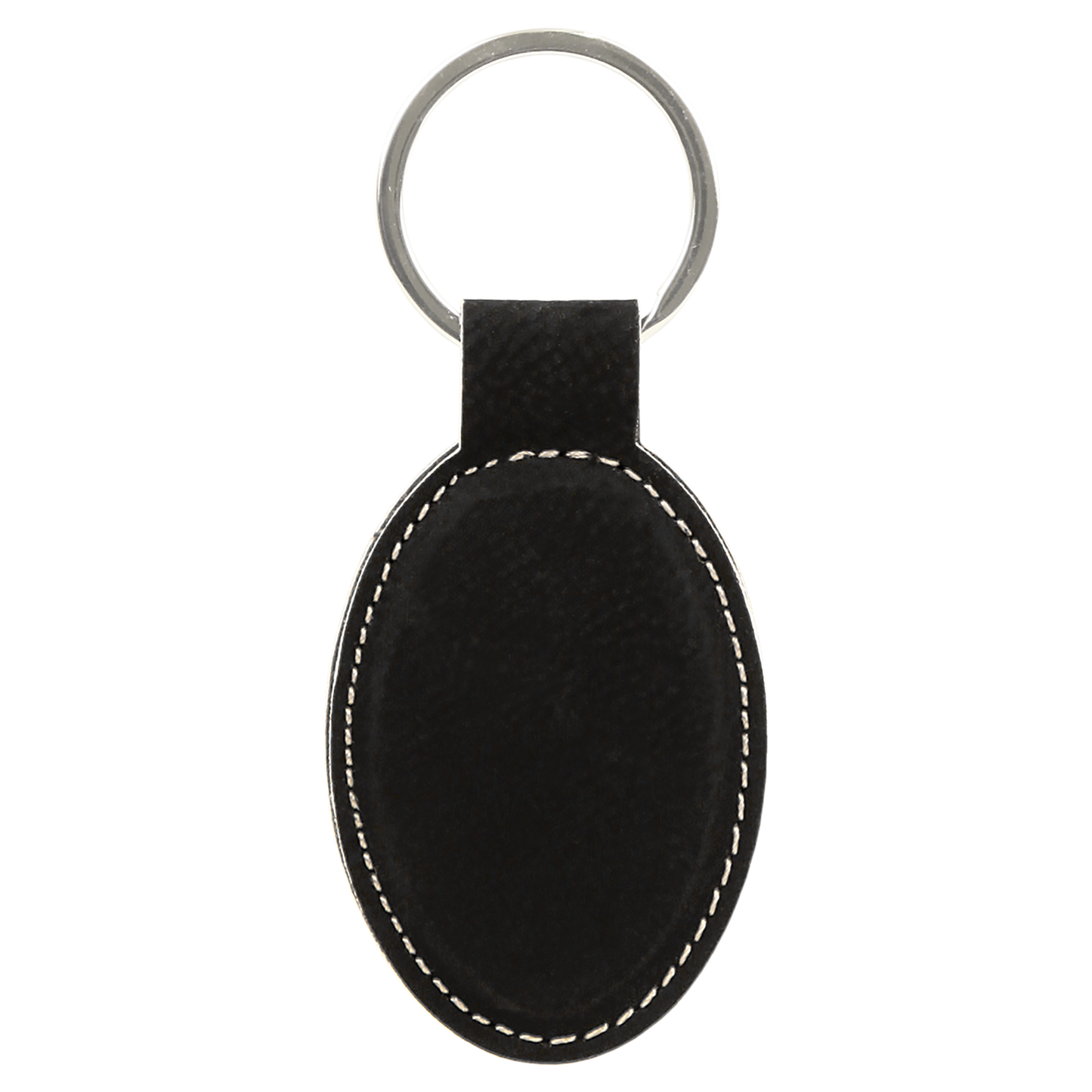 B.O.G.O. 3" x 1 3/4" Black/Silver Leatherette Oval Keychain