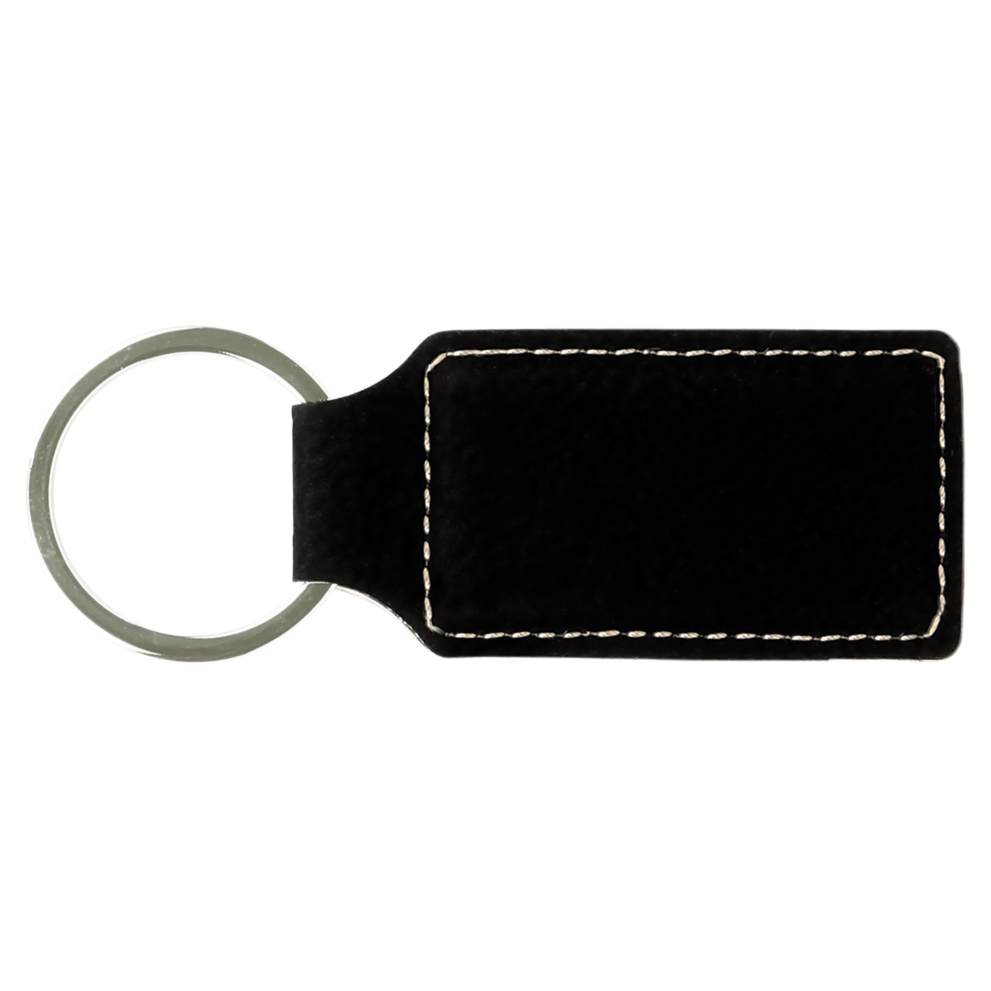 B.O.G.O. 2 3/4" x 1 1/4" Black/Silver Leatherette Rectangle Keychain