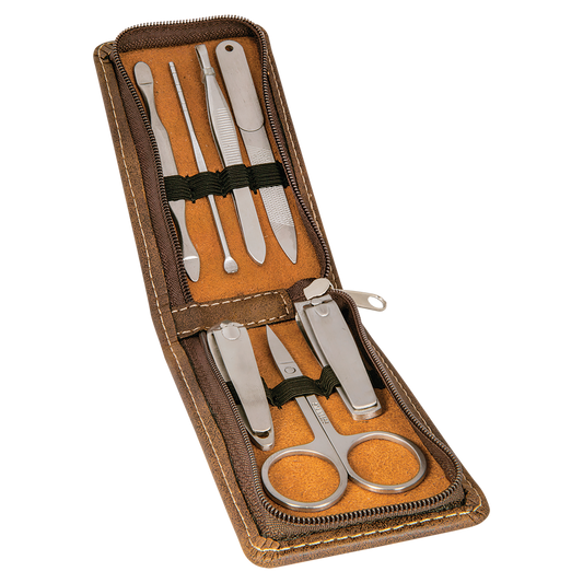 7-Piece Rustic/Gold Leatherette Manicure Gift Set