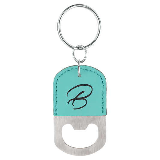 B.O.G.O. Oval Teal Leatherette Bottle Opener Keychain