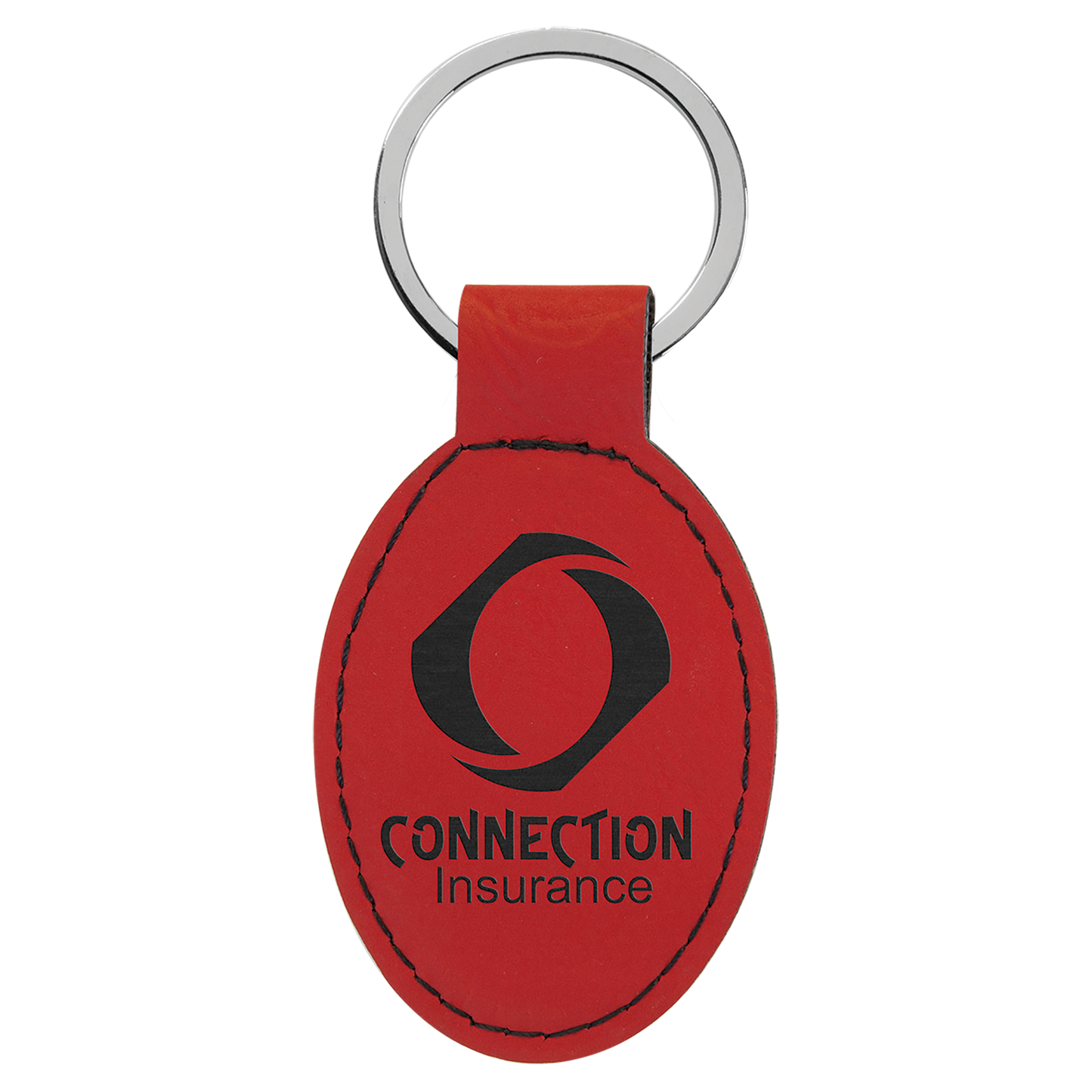 B.O.G.O. 3" x 1 3/4" Red Leatherette Oval Keychain
