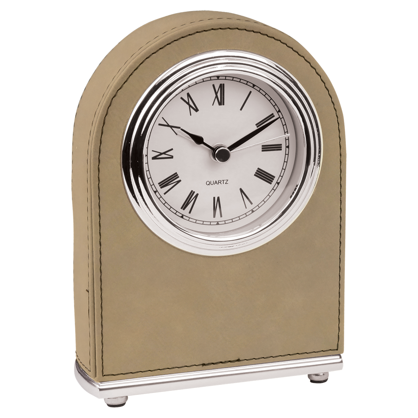 5 1/2" Light Brown Leatherette Arch Desk Clock w/Alarm