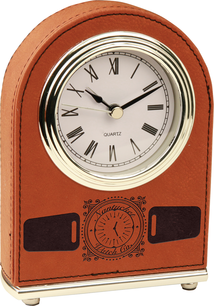 5 1/2" Rawhide Leatherette Arch Desk Clock w/Alarm
