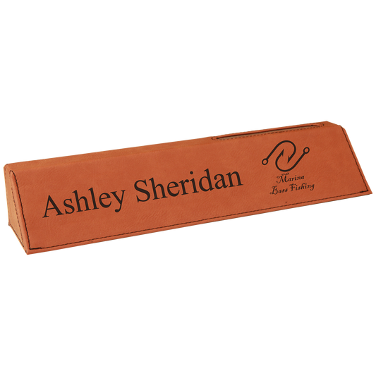 Custom Engraved 10 1/2" Rawhide Leatherette Desk Wedge with Business Card Holder