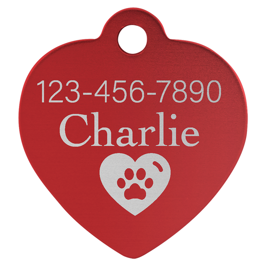 B.O.G.O. LARGE 1 1/4" x 1 1/4" Red Anodized Aluminum Heart Pet Tag