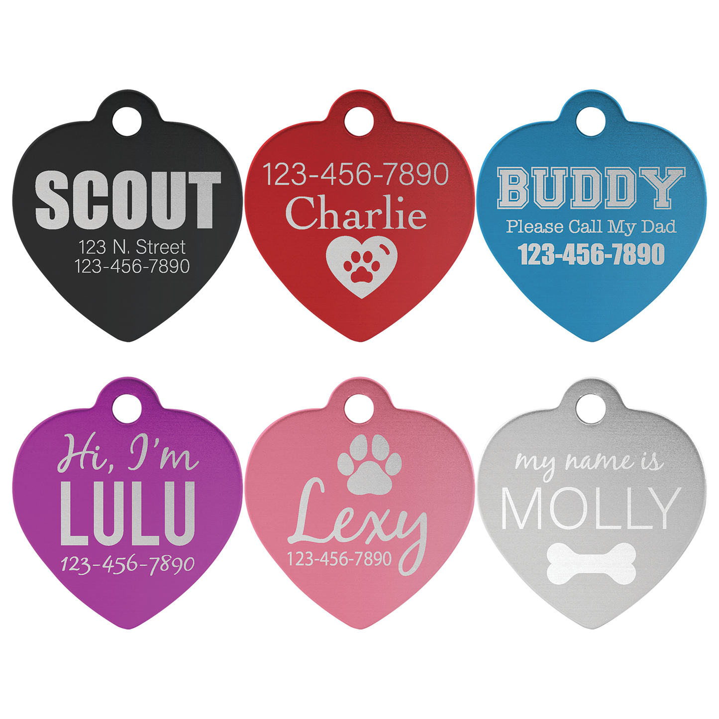 B.O.G.O. LARGE 1 1/4" x 1 1/4" Red Anodized Aluminum Heart Pet Tag
