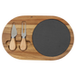 Custom Engraved 12 1/2" x 7 3/4" Acacia Wood/Slate Oval Cheese Set with Two Tools